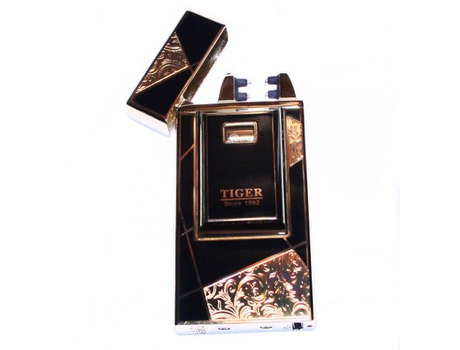 Tiger 915 DB-01, электроимпульсная, 2х дуговая USB зажигалка, Черный